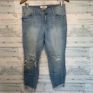 Pistola Light Wash Cropped Denim Blue Jeans Distressed Raw Hem 29